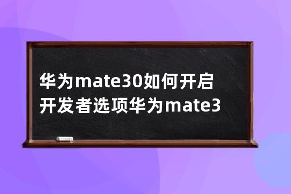 华为mate30如何开启开发者选项?华为mate30开发者选项开启教程 