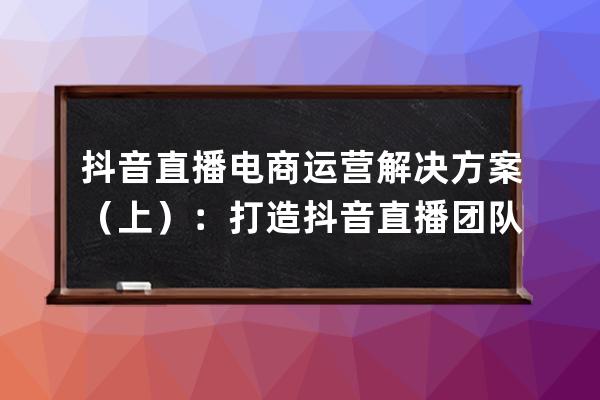 抖音直播电商运营解决方案（上）：打造抖音直播团队_抖音直播平台运营方案 