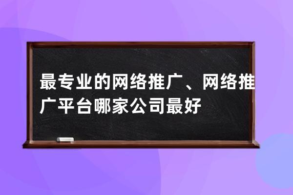 最专业的网络推广、网络推广平台哪家公司最好