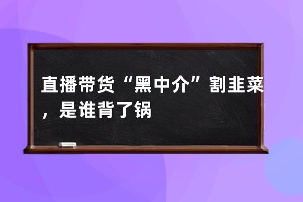 直播带货“黑中介”割韭菜，是谁背了锅 