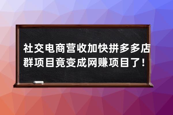 社交电商营收加快 拼多多店群项目竟变成网赚项目了！_社交电商下拼多多盈利 